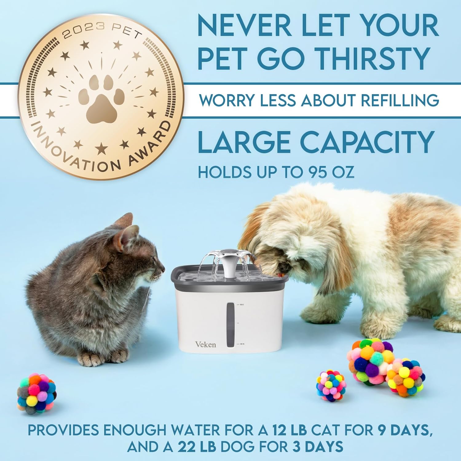 Revolutionary 95Oz Automatic Pet Water Fountain - Award-Winning Design for Cats and Dogs with Replacement Filters (Grey)